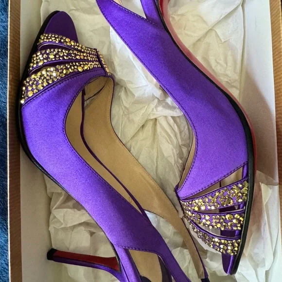 Louboutin BRAND NEW w Box Satin & Swarovski Heels - Picture 5 of 5